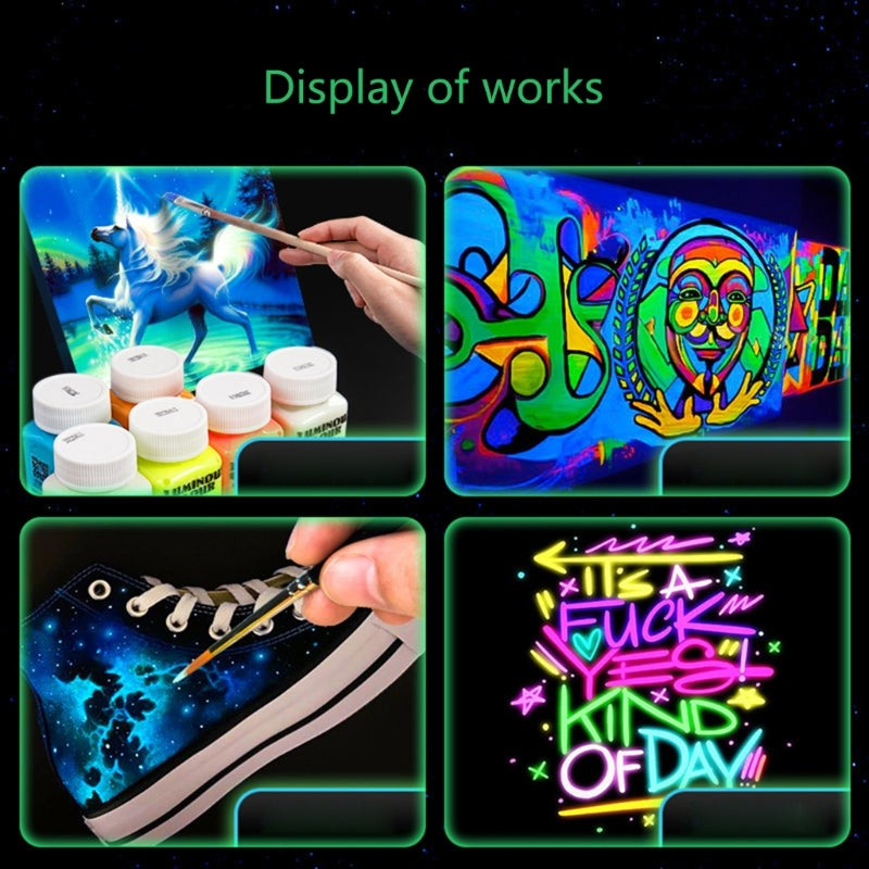E5BA Glow in the Dark Acrylic Paint Fluorescent Paint for Rock Neon Craft Paint