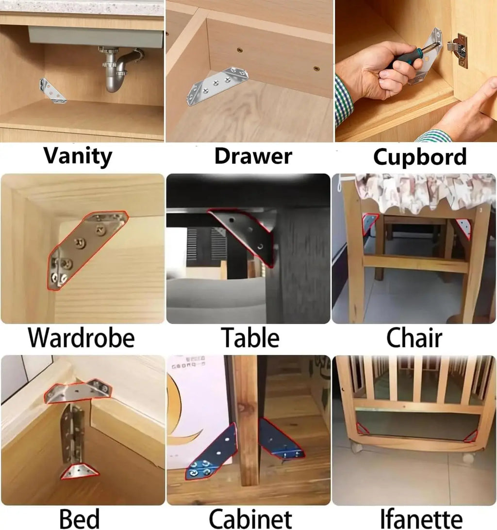 20PCS Stainless Steel L Brackets for Wood Furniture, Shelves, Tables, Cabinets - Universal Corner Connectors
