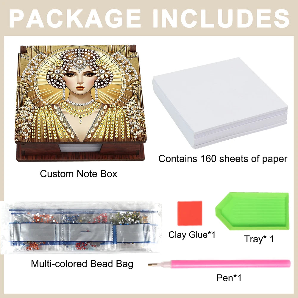 Animals Diamond Art Note Box Contains 160 Sheets of Paper Gem Painting Memo Pad Holder Mosaic Kit Rhinestones Post It Dispenser