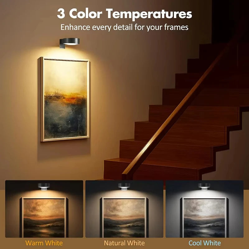 3 Pieces Magnetic LED Art Display Lights, for Photo Frame Artwork, Wireless Painting with Remote Control, Wall Decor Puck Lights