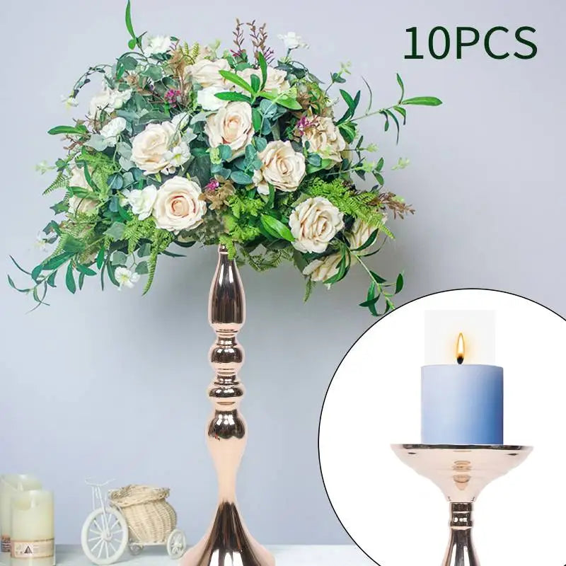 10 Pcs 19.5" Tall Gold Candelabra Candle Holder Table Centerpiece Stand Pillar Candlestick Candle Holder Stand for Wedding Party