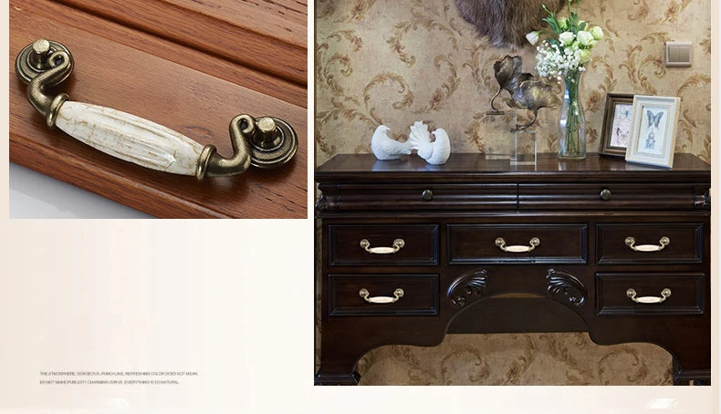 European Bronze Ceramic Cabinet Handles Zinc Alloy Drawer Knobs Wardrobe Door Handles Furniture Handle