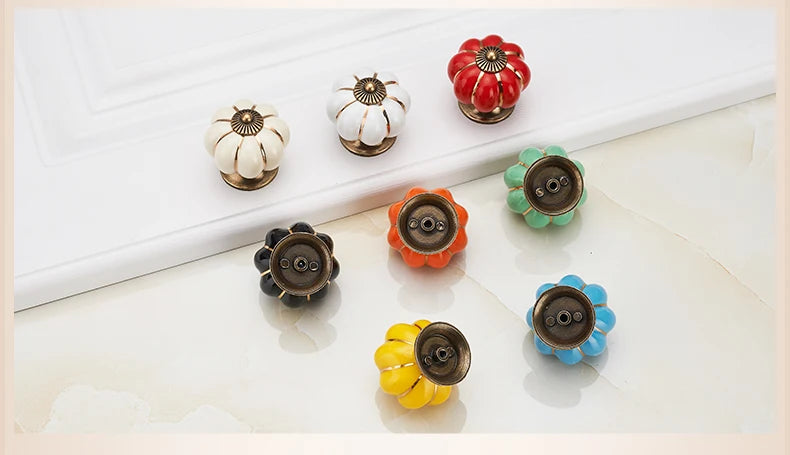 Pumpkin Gold Ceramic Handles Drawer Knobs Single Hole Cupboard Handles Cabinet Pulls Kitchen Accessories Handles Furniture