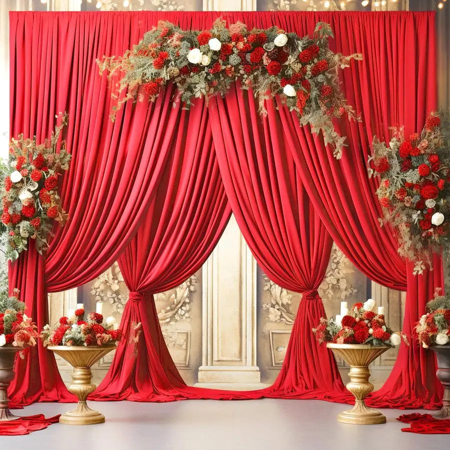Panels Red Backdrop Curtains for Wedding Party Wrinkle Free Backdrops Curtain Drapes Fabric Decorations Photo Back Drop Cloth fo