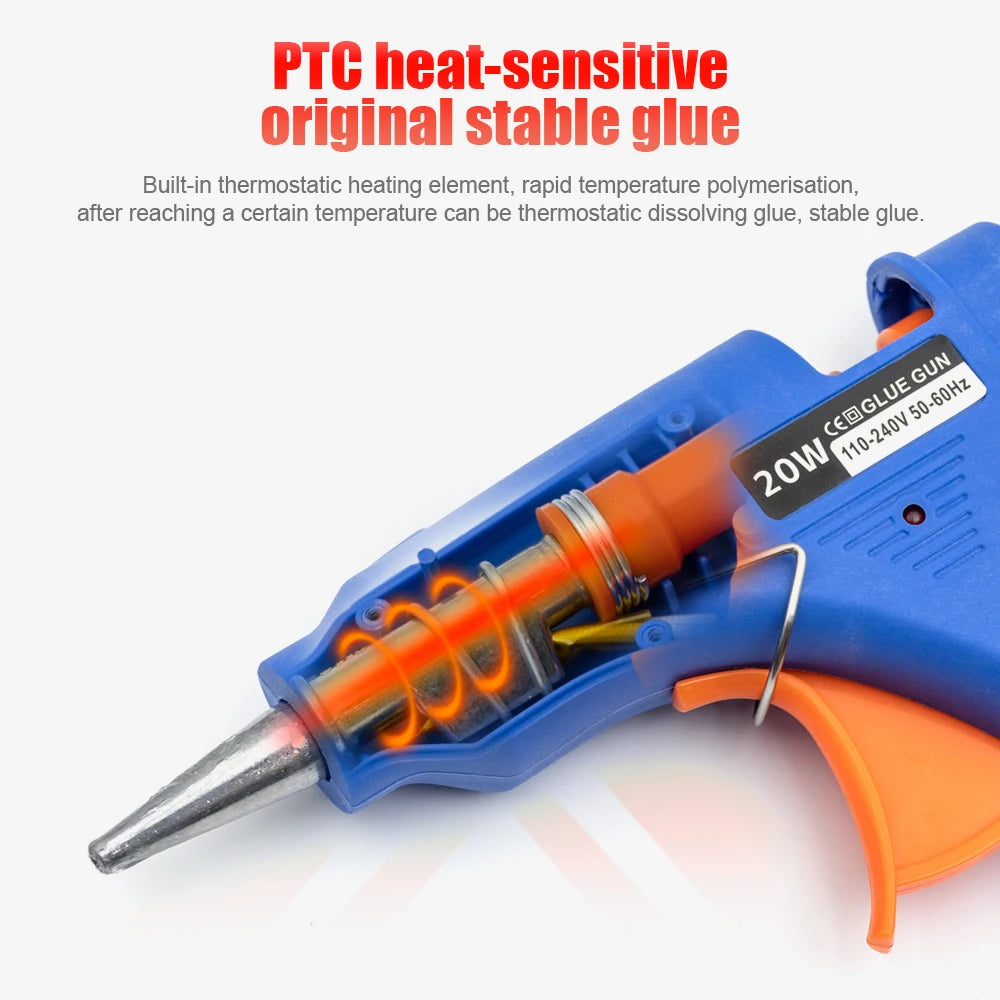 JCD 20W Hot Melt Glue Gun DIY Mini Household Industrial Guns Heat Temperature Electric Repair Tool with 20Pcs 7mm Glue Sticks