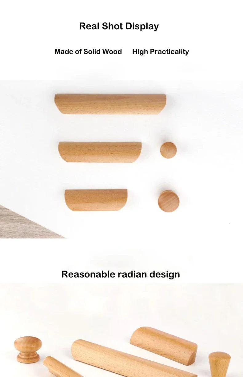 Natural Wood Furniture Handles Kitchen Door Knobs Cabinets Pulls Beech Wooden Handles for Cabinet and Drawers Furniture Hardware