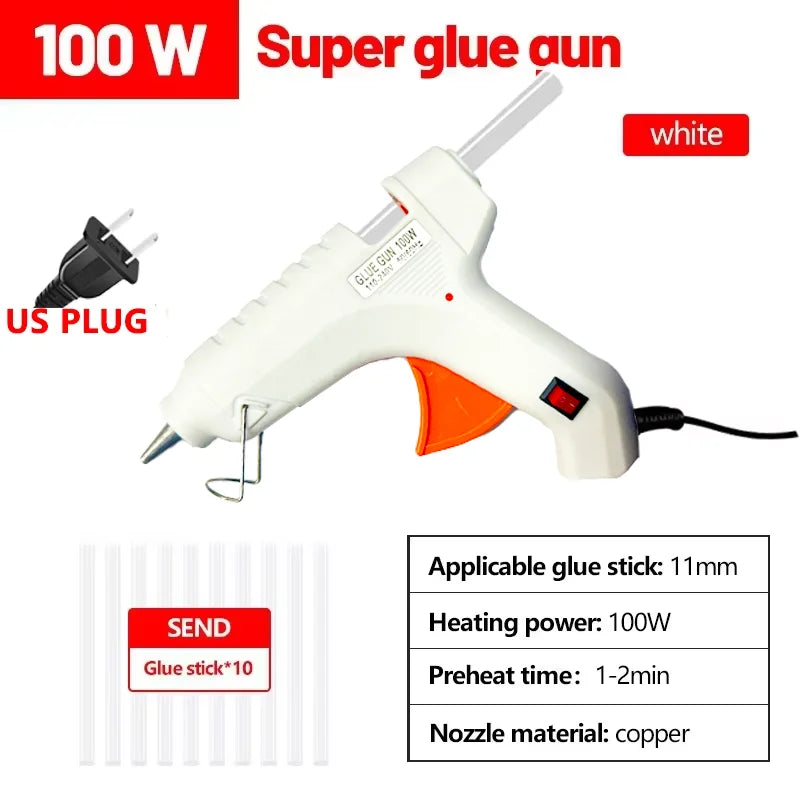100W Electric Hot Melt Glue Gun DIY Mini for Household Industrial Use 11mm Glue Stick US Plug Repair Tool