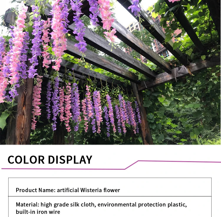 Artificial Wisteria Flower Hanging Garland, Rattan Fake Flower, String Flower, Wedding Party, Garden,  Home Wall Decor, 12PCS