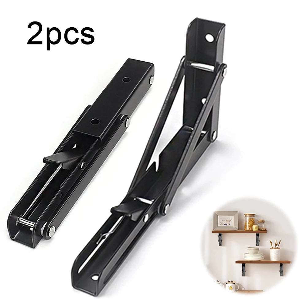 2Pcs Collapsible Shelf Bracket Max Load 90kg/198lb Wall Mounted Shelf Bracket Stainless Steel Workbench Support for Bench Table