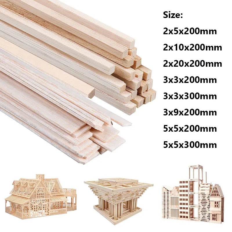 20-50pcs Balsa Stick Balsa Wood Model Building Carving Craft Square Cudgel  for DIY Handicraft Making Accessories