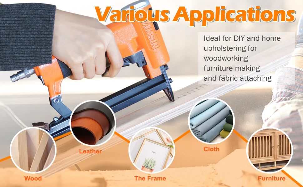 KAMSIN KN8016 Pneumatic Upholstery Stapler, 21GA, 80 Type, 1/2 Crown, Air Furniture Stapler, Fine Wire Staple Gun
