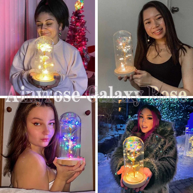 Gifts for Women Beauty and The Beast Preserved Roses In Glass Galaxy Rose LED Light Artificial Flower Birthday Gift for Girls