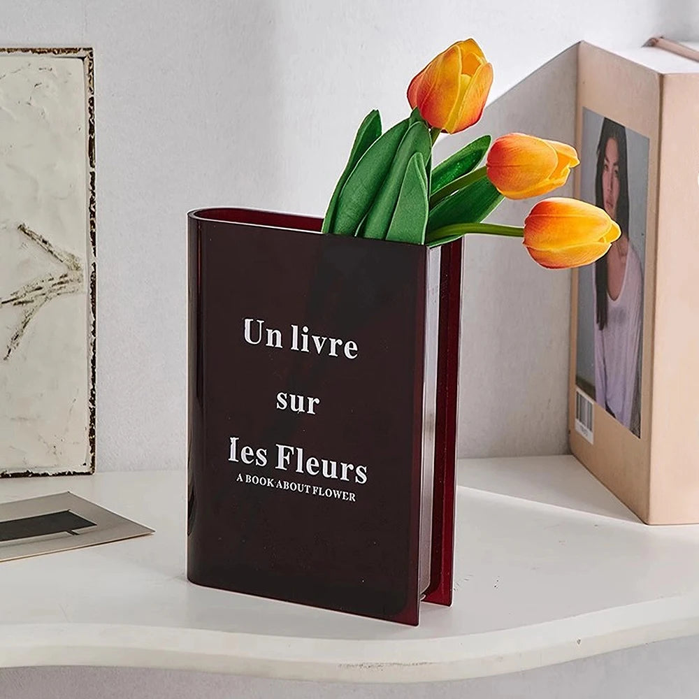 Acrylic Book Shaped Flower Arrangement Box,Book Vase,Nordic Style Acrylic Vase,Hydroponic Flowers,Desktop Decoration Ornament