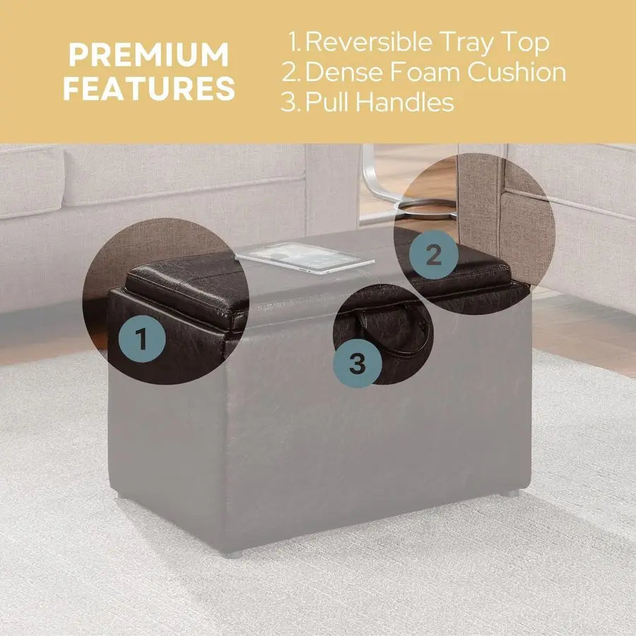 Designs4Comfort Accent Storage Ottoman 22.75 Modern Foot Stool with Decorative Tray for Living Room, Dining Room, Office, Den,