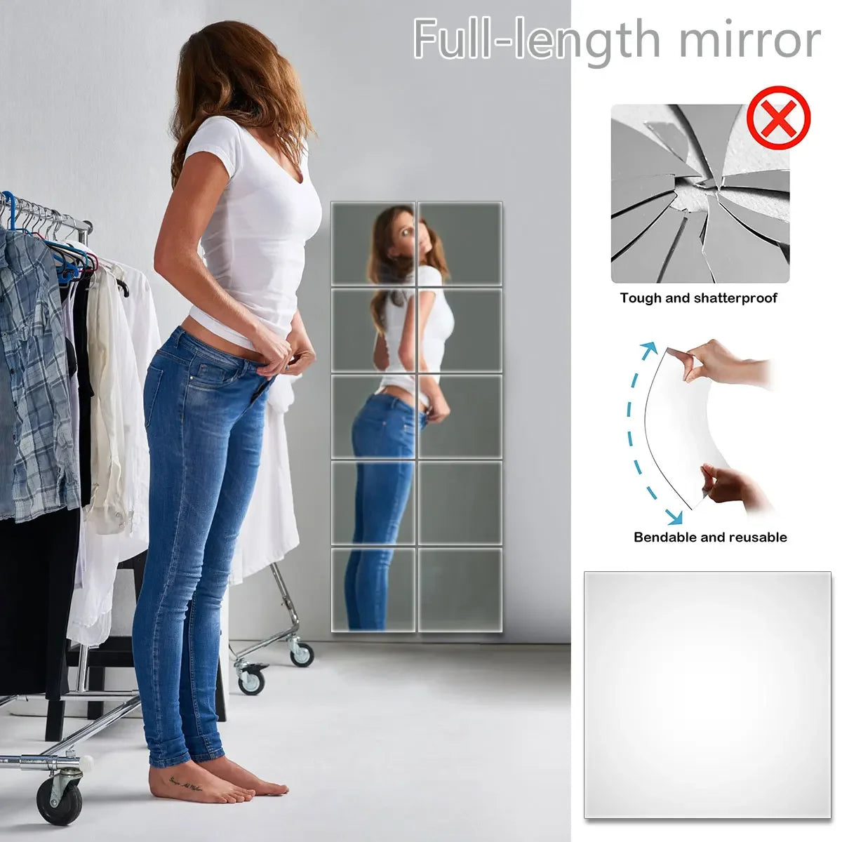 3D Mirror Wall Sticker DIY Square Acrylic Decal 2mm Full Body Wall Mirror Stickers for Bedroom Living Room Home Decor 2/4pcs