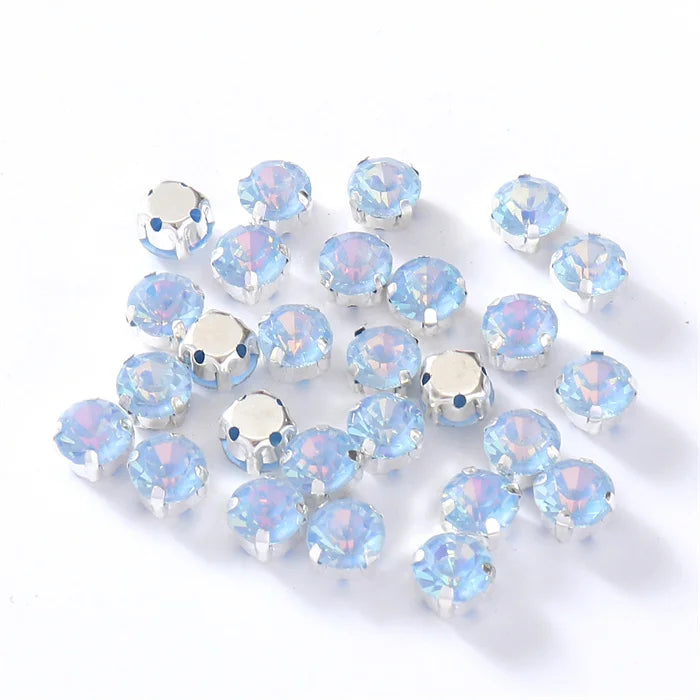 4mm-8mm Glitter Glass Sewing Rhinestones with Sliver Base Round Crystal Strass stones for diamond  Jewellery clothes diy