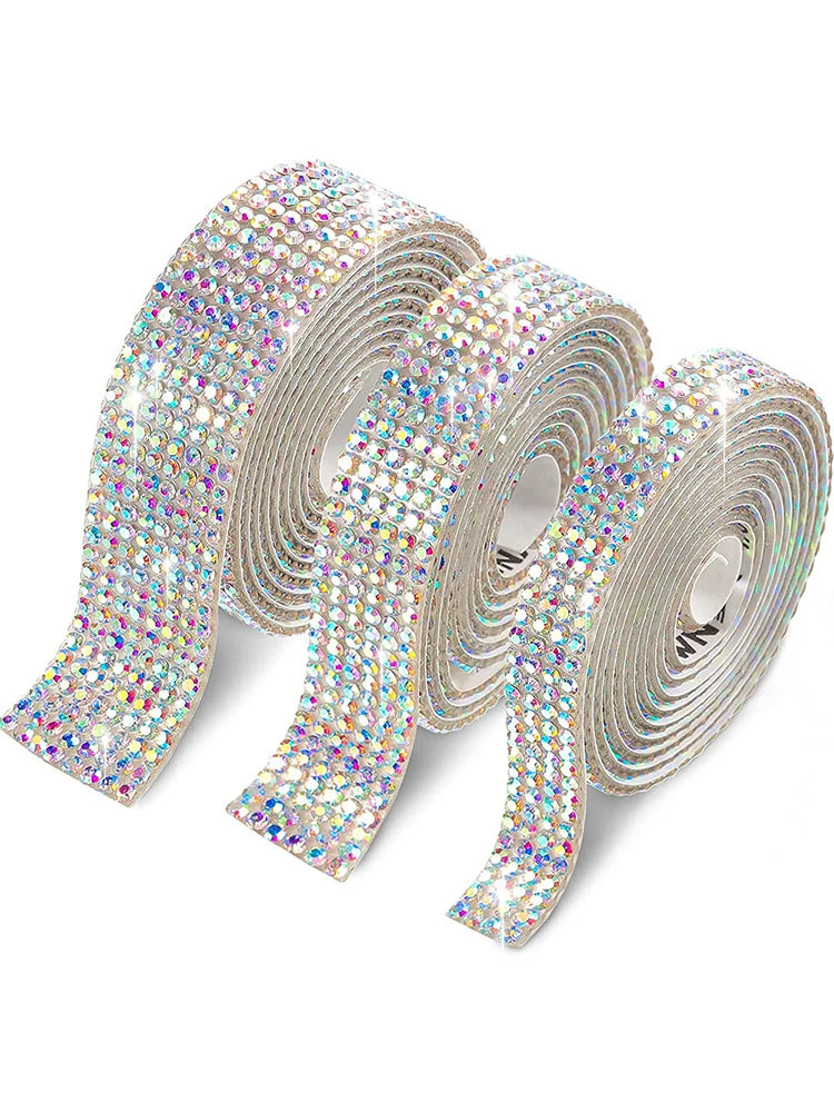 1 Roll Self Adhesive Glitter Crystal Rhinestone Sticker Diamond Ribbon DIY Sticker Rhinestones Arts Crafts Car Phone Decoration