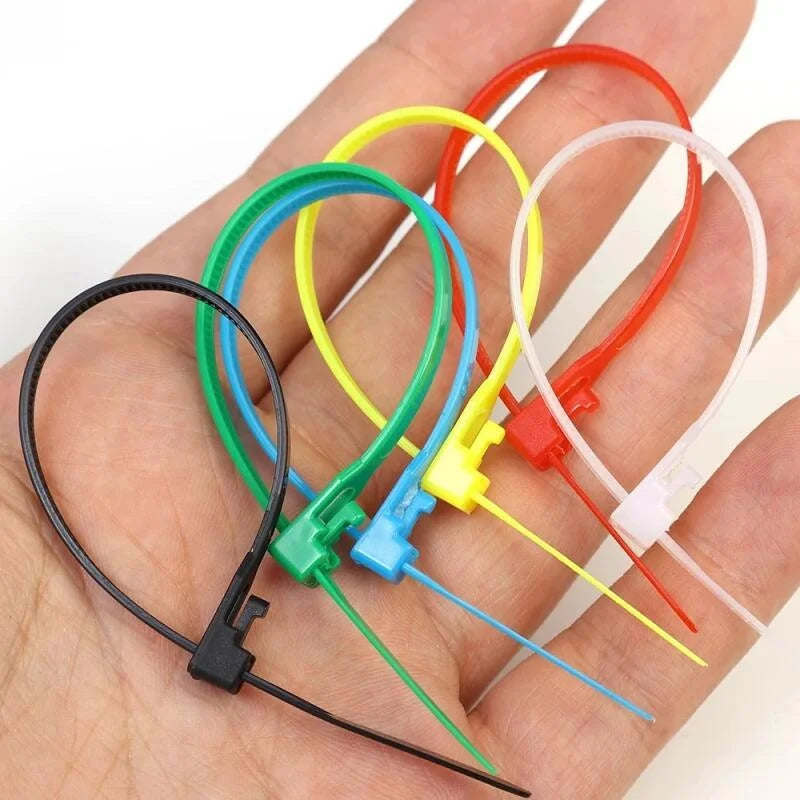100Pcs Reusable Cable Ties Cable Lock Loop Nylon Ties Removable Recyclable Mixed Colours Black White Cable Ties Replacement Tool