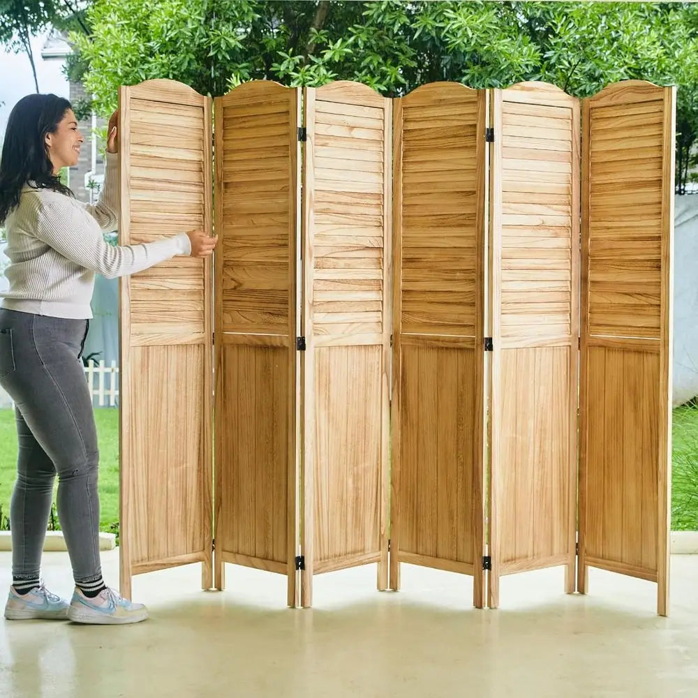 6-Panel Foldable Wooden & MDF Privacy Screens, 5.75 Ft Tall, Natural Finish, for Home Office and Bedroom
