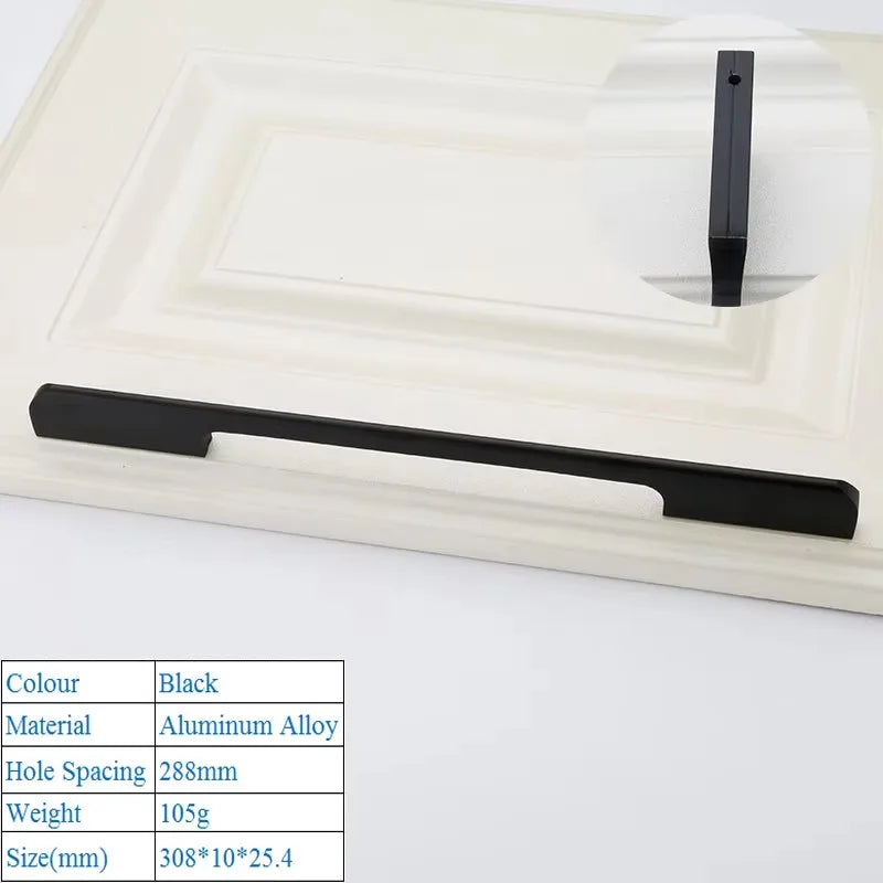 Black Aluminum Alloy Security Door Handles American Style Lengthen Cabinet Door Handle Modern Decorative Drawer Flush Handles