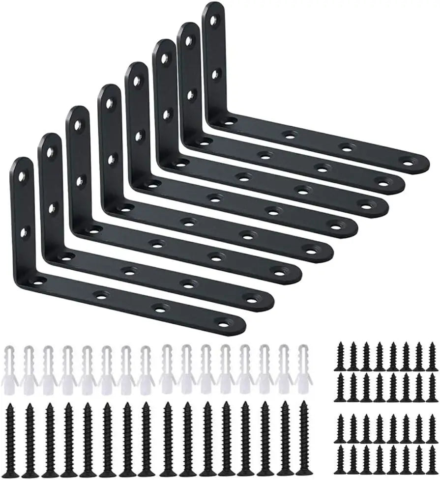 Heavy Duty Black Steel L Corner Brace 8 Pcs, Decorative Shelf Bracket for Wall Hanging Shelves with Screws (5x3 Inch)