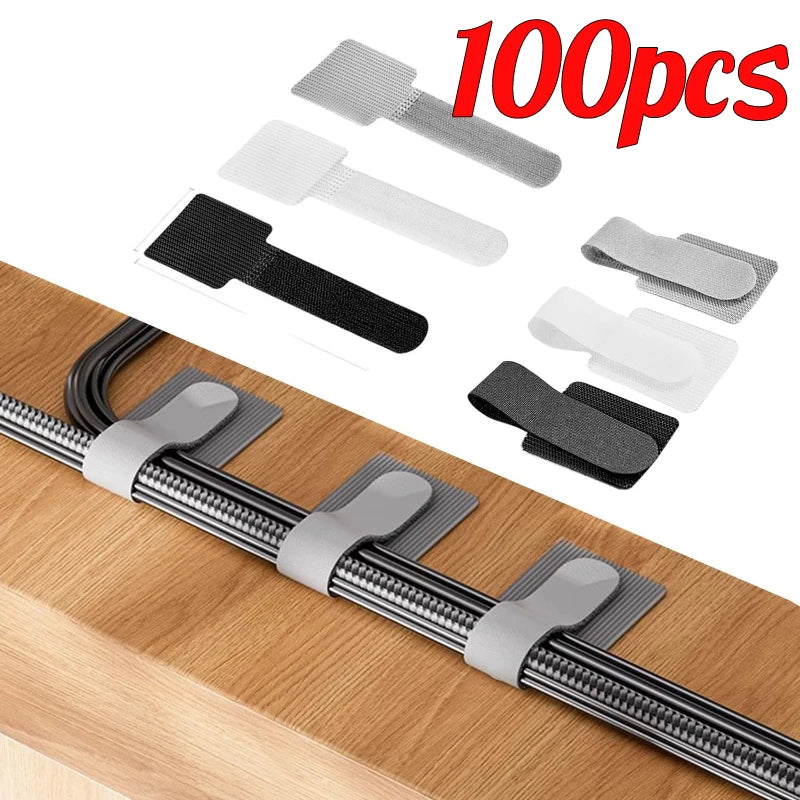 Self Adhesive Reusable Hook and Loop Cable Ties - Adjustable Cord Organizer Straps for Desk, Home & Office Cable Management