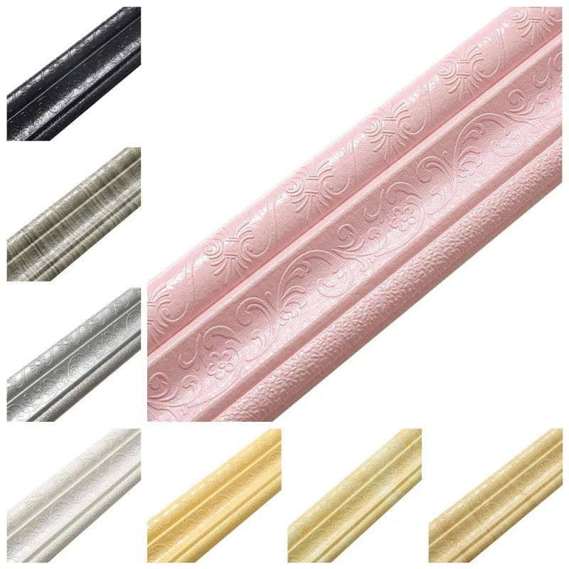 Self Adhesive Flexible Foam Molding Trim Wallpaper Border 3D Decorative Wall Lines Peel and Stick Trim for Home Hotel DIY Decor