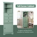 Green Triangle Tall Cabinet, 3 Drawers, Adjustable Shelves, MDF Board, Painted Finish for Bathroom, Kitchen, Living Room -
