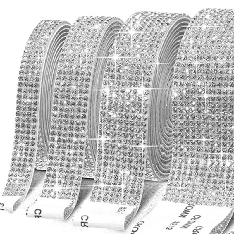 4/8 Row 1Yard Self Adhesive Crystal Rhinestone Sticker Diamond Color Ribbon Strip For DIY Phone Clothes Arts Crafts Decor