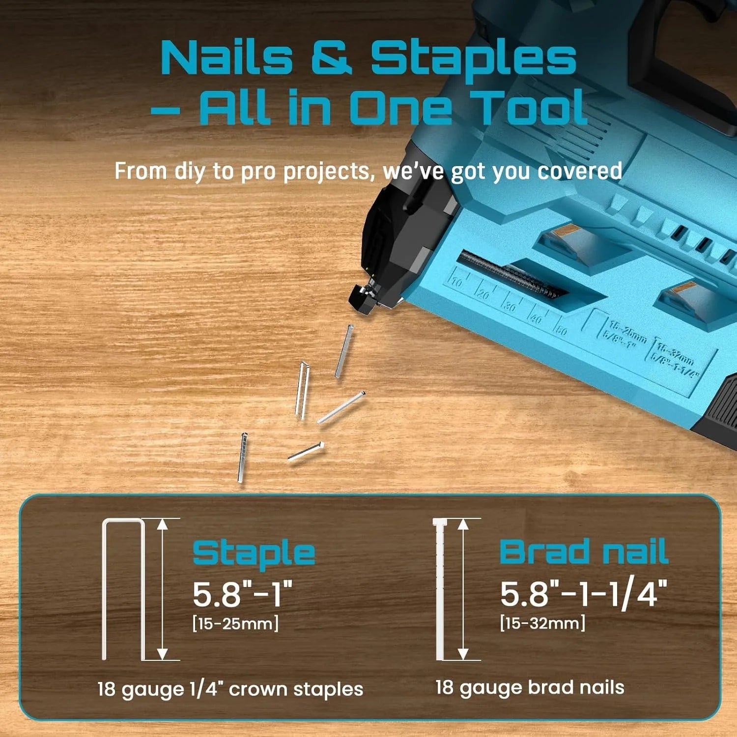 SEESII 18 Gauge Cordless Brad Nail Gun 1000 Brad Nails Cordless Stapler Framing Nailer Furniture Power Tool With 2pcs Battery