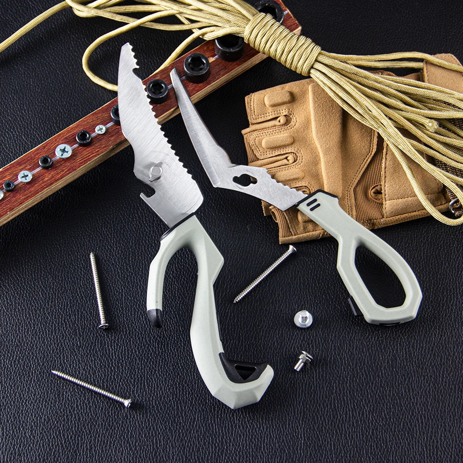 Multifunctional stainless steel detachable kitchen scissors, fishing scissors with fish bone remover, non-slip handle