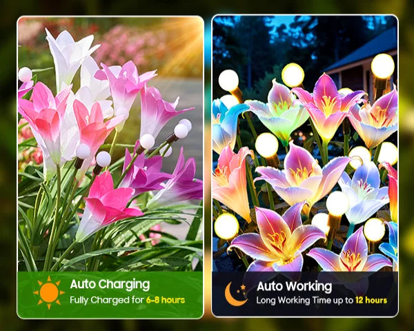 2/4 Pack Solar Lights: Realistic Lilies & Fireflies, 7 Colors for Patio/Garden/Events/Holidays, Outdoor Decor Gift