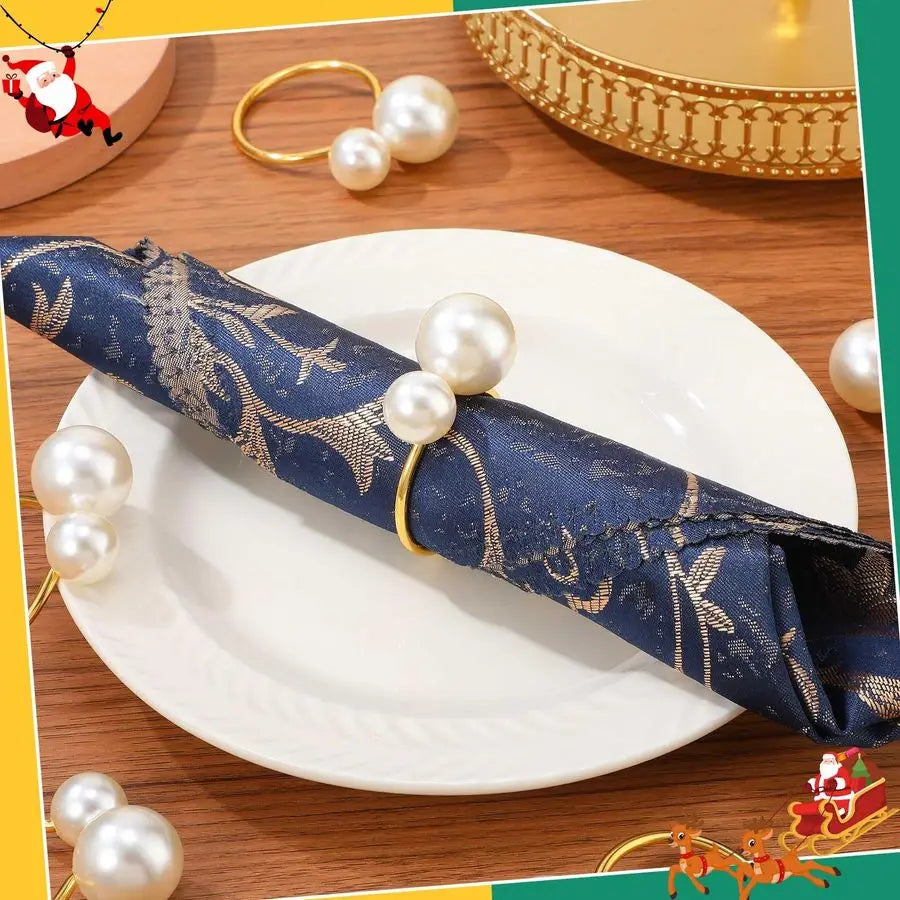 100 Pcs Pearl Napkin Rings, Gold Table Napkin Holder Buckles for Dinning Table Setting Christmas Wedding Party Supplies