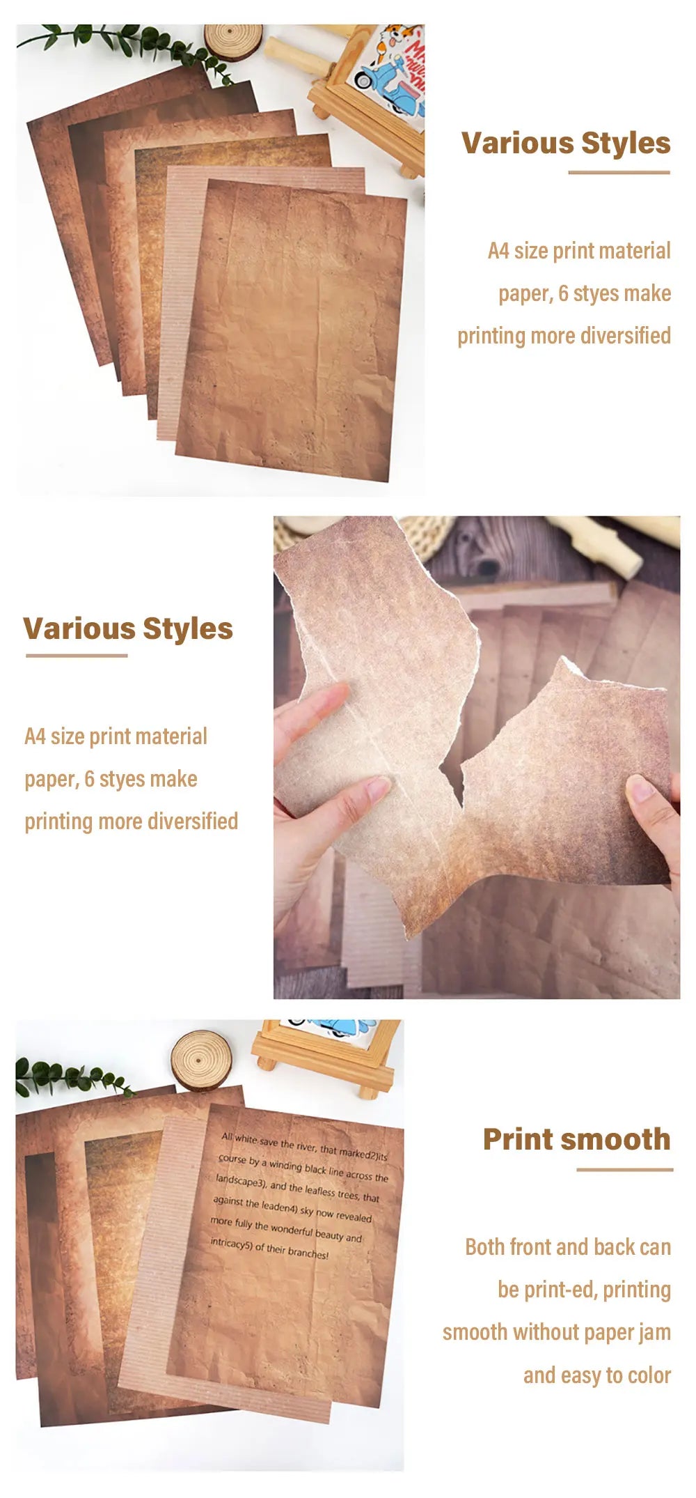 For Fun 48 Sheets Vintage Scrapbook Material Paper DIY Junk Journal Collage Photo Album Retro Background Paper A4 Printing Paper