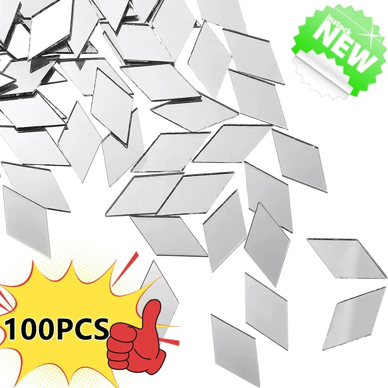 100~500PCS Mirror Mosaic Tile Sticker Bulk Diamond Rhombus Shape DIY Craft Handcrafted Accessory Home Wall Artwork Decor Supply