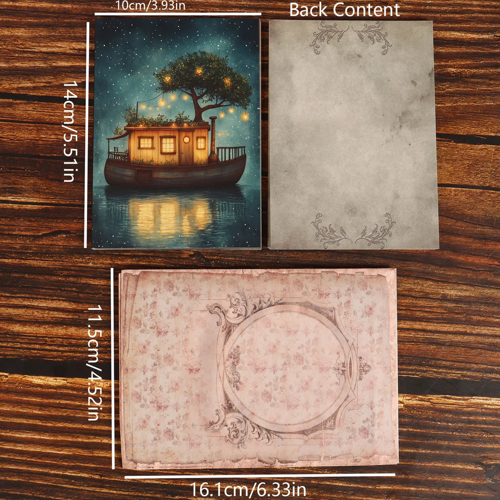 16cards, 4envelopes, 36stickers Moon Boat Double-sided Writable Cardboard Set, for Greetingcard, Scrapbooking Supplies,  Crafts