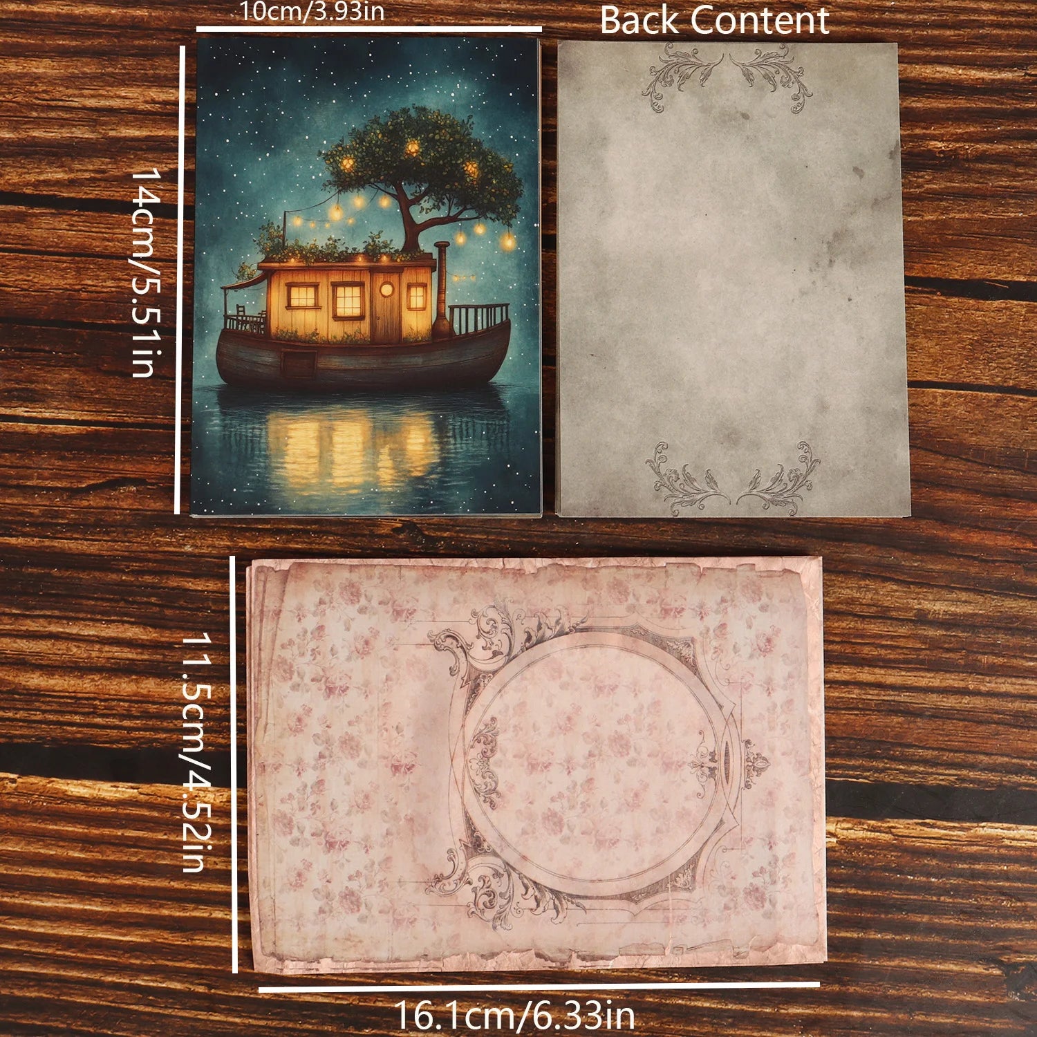 16cards, 4envelopes, 36stickers Moon Boat Double-sided Writable Cardboard Set, for Greetingcard, Scrapbooking Supplies,  Crafts