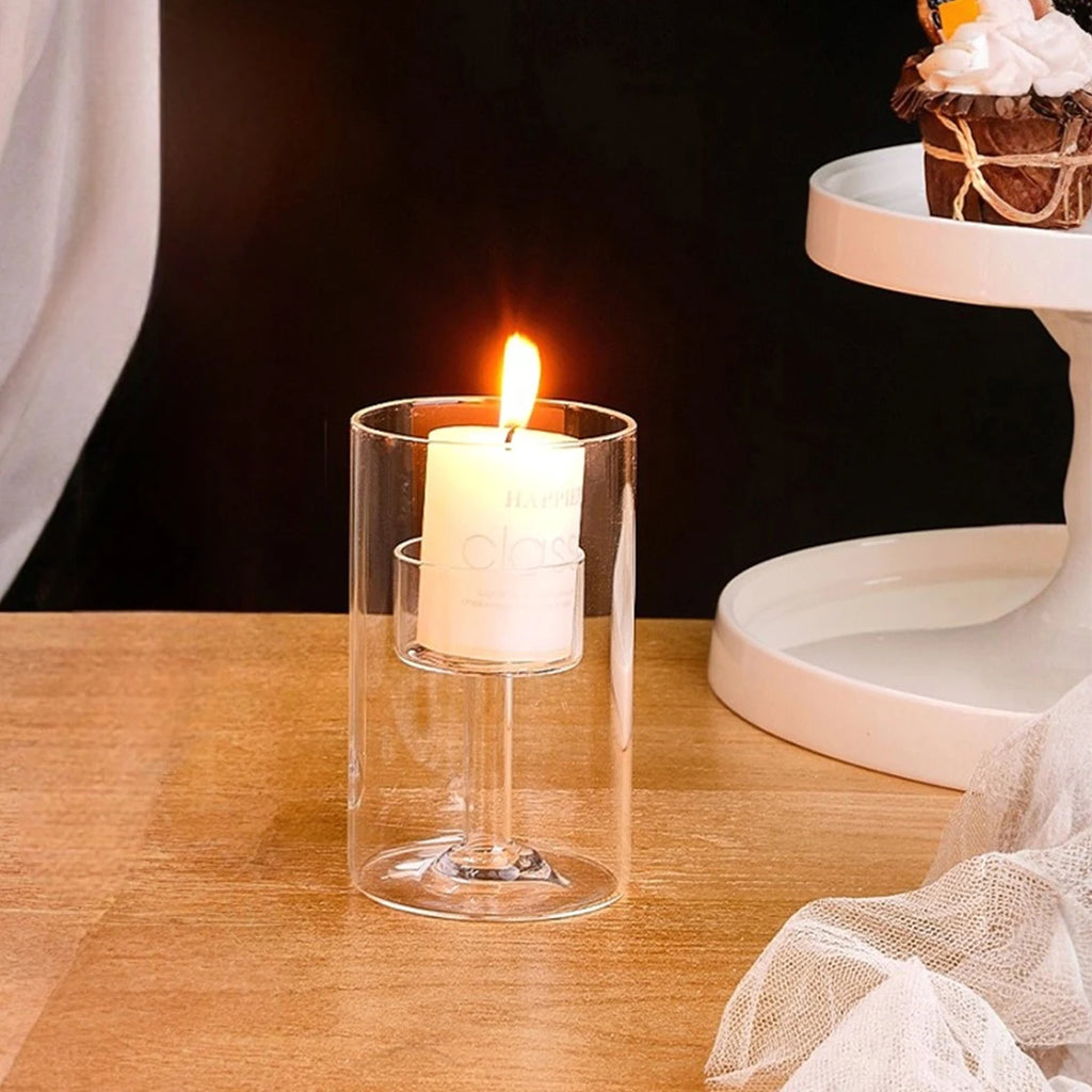 1PC, simple glass candlestick for home decoration. Made of transparent glass. Suitable for wedding and other table decorations.