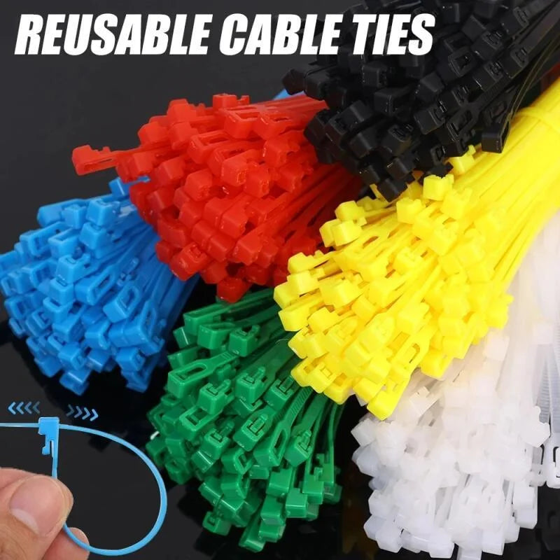 100Pcs Reusable Cable Ties Cable Lock Loop Nylon Ties Removable Recyclable Mixed Colours Black White Cable Ties Replacement Tool