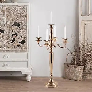 4Pcs 5 Arm Candelabra Candle Holder for Table Centerpieces Gold Metal Candlestick Holder for Wedding Decorative(28 Inch Tall)