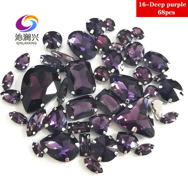 68Pcs Mix Crystal Sliver Claw Setting Rhinestones Sewing Clothe For Needlework Stone DIY Sew On Wedding Dress Shoes Bags
