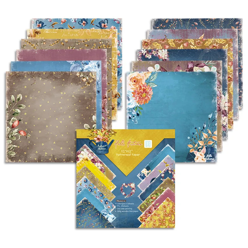 24 Sheets 30x30cm Craft Scrapbooking Paper Pad Watercolored Single-Side Printing Junk Journal Cardstock Supplies for Card