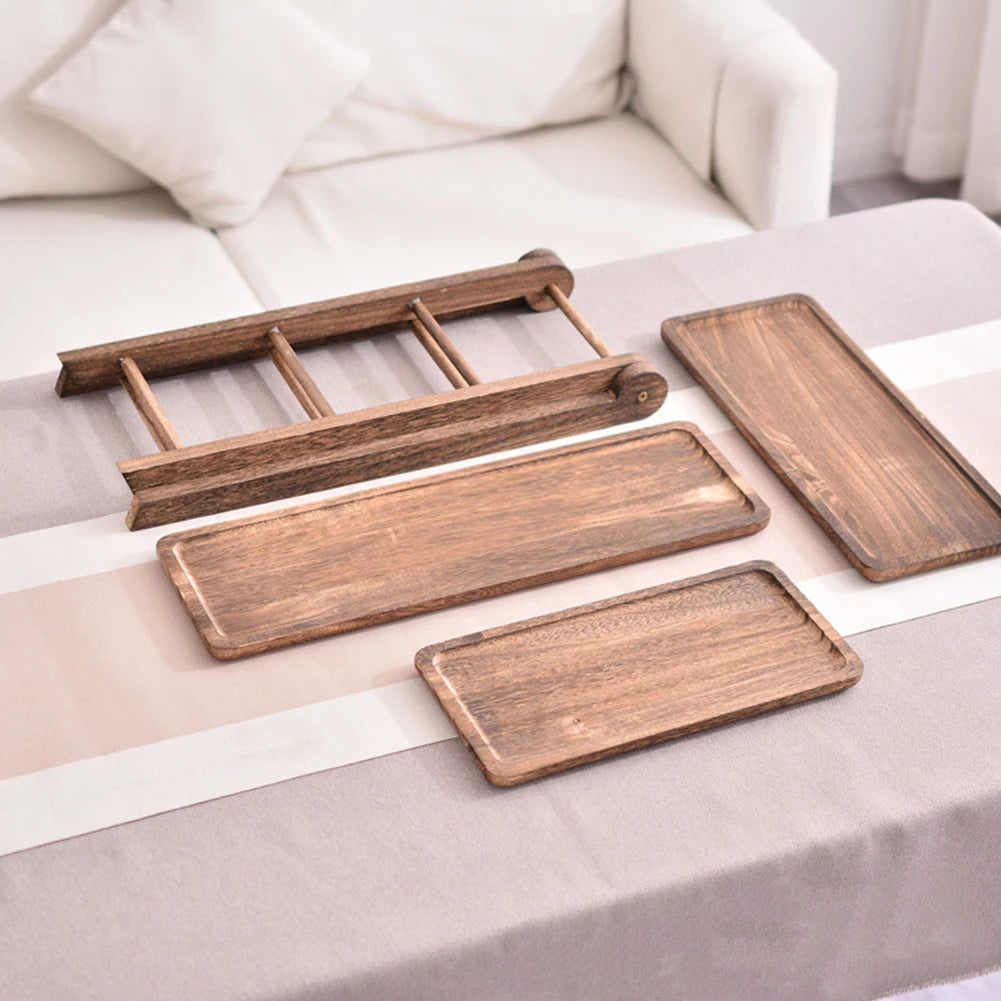 2Pcs Wooden Serving Platter 3 Tier Serving Tray Multi-Function Rectangular Serving Stand Cupcake Tiered Tray for Wedding Party