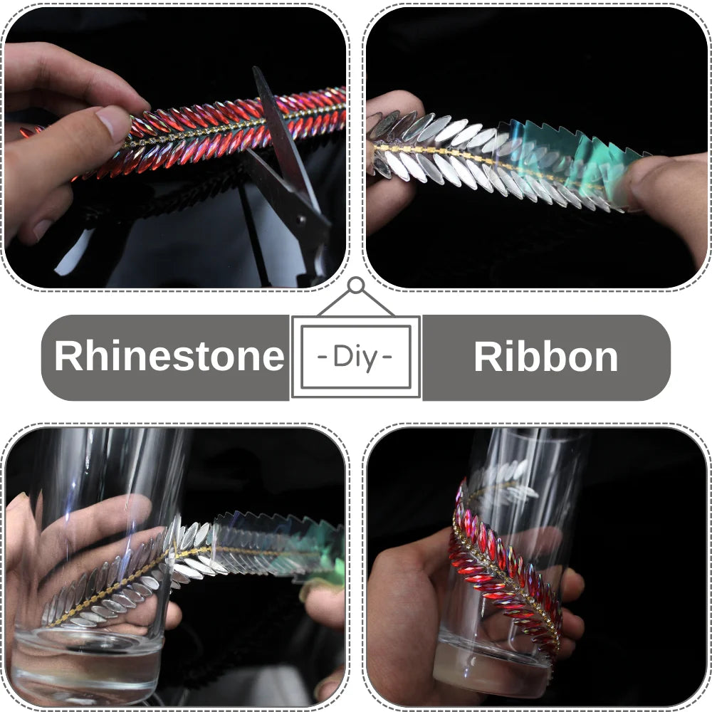 1 Yard Self Adhesive Rhinestone Strips AB Rhinestone Trim Ribbon Sticky for Crafts Glitter Tape Decorative Gem Sticker TR191