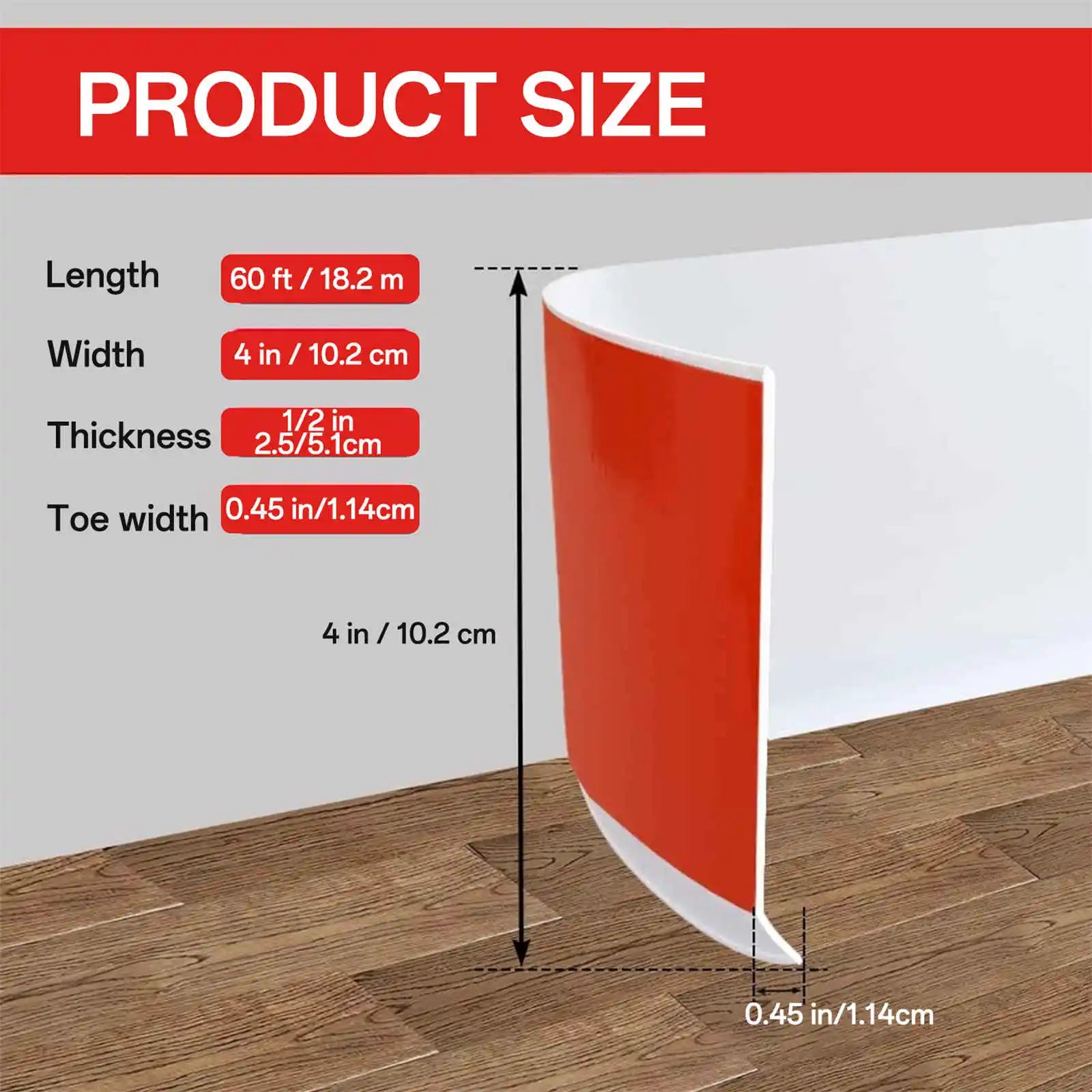 Baseboard Molding Trim,Flexible Wall Base,Floor Baseboard Decor,Peel and Stick Molding 4 Inch X 60 Feet Wall Trim(White)