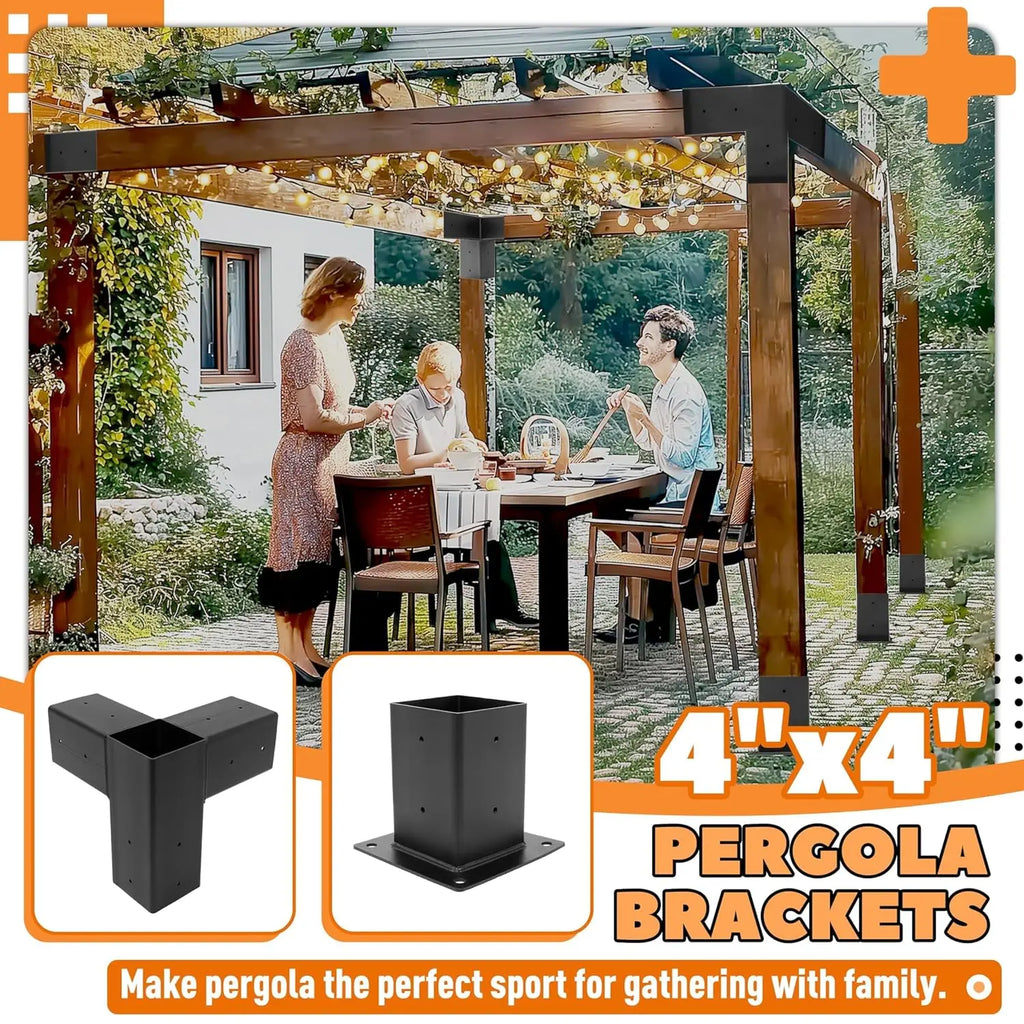 Pergola Brackets Kit (Actual 3.9''x3.9'') 4x4 Woodworks Pergola Kit with 3-Way Right Angle Corner Bracket and Base, Customized