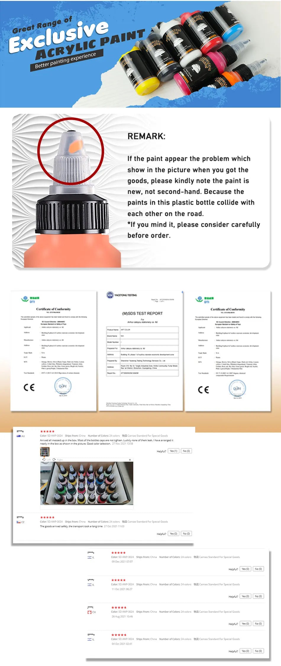 Acrylic Paint Set of 12 Colors 30ml Bottles Water Based Waterproof Ready to Airbrush for Model, Shoes, Wood,Fabric,Leather