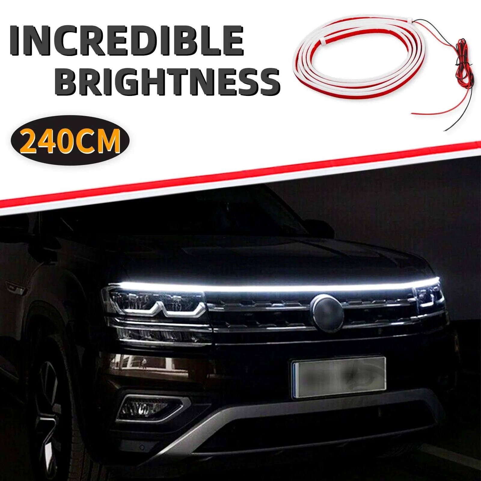 180cm/240cm Car Hood LED Daytime Running Light Strip Waterproof Flexible Auto Decorative Atmosphere Lamp Ambient