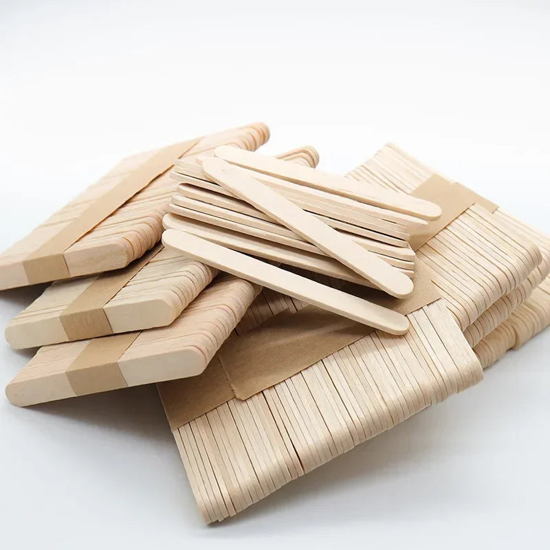 100pcs Ice Cream Popsicle Sticks Wooden Sticks Ice Cream Spoon Hand Crafts Art Ice Cream Lolly Cake Tools DIY Wooden Sticks