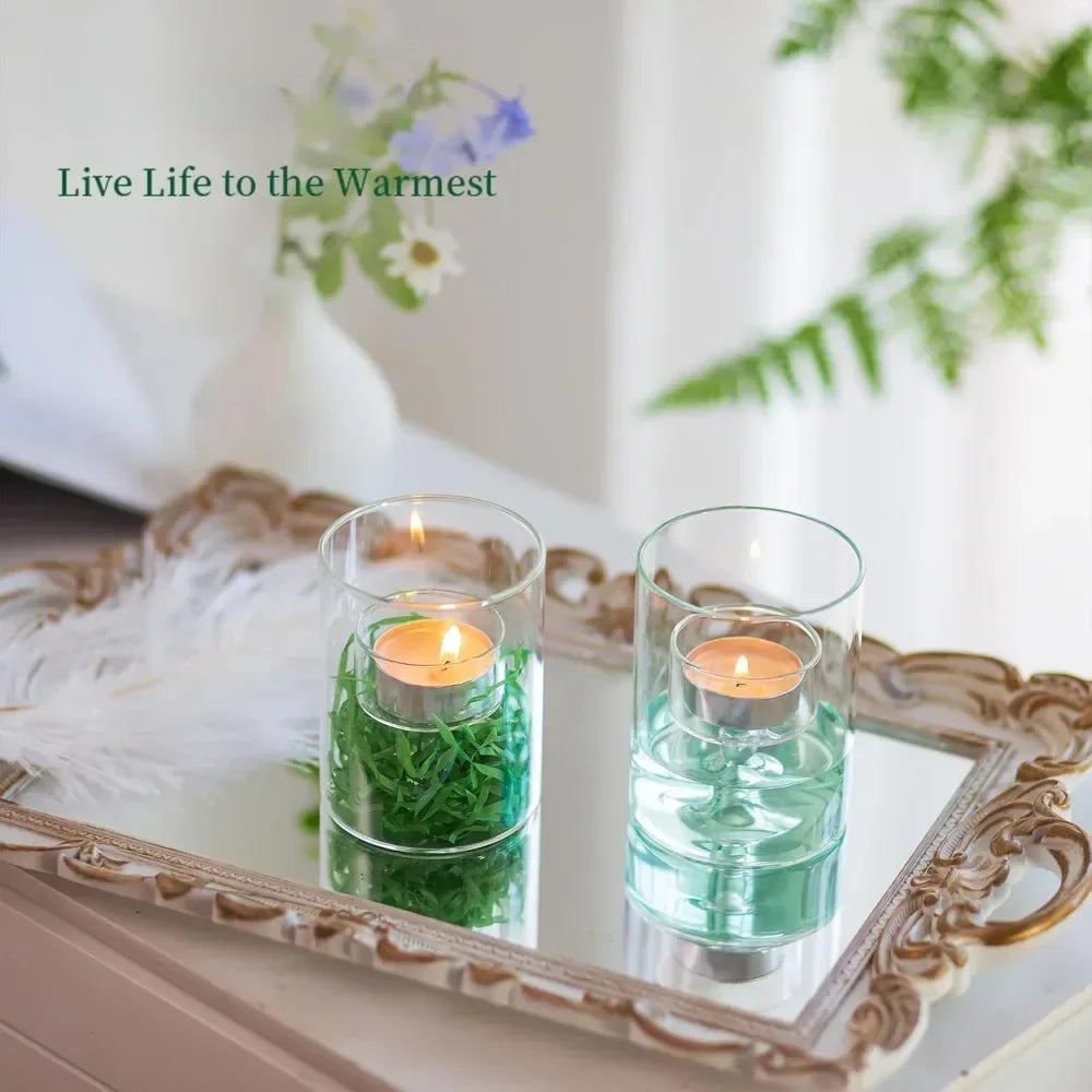 Glasseam Glass Tealight Candle Holder Modern Cylinder Candle Holders for Table Centerpiece Wedding Christmas Party Decorations